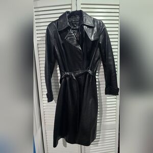 Kenneth Cole Black Leather Trench Coat